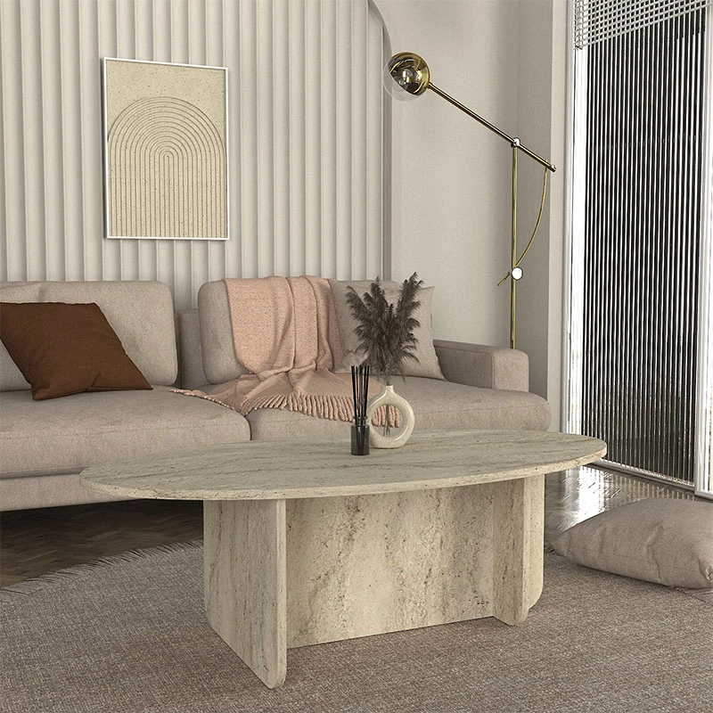 Τραπεζάκι σαλονιού Ravey χρώμα travertine 120x60x39,6εκ.