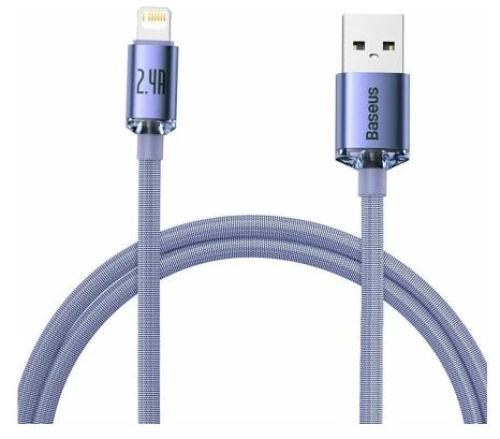 Καλώδιο Σύνδεσης USB 2.0 Baseus Crystal Shine USB A σε Lightning 12W 2.4A 1.2m Μωβ