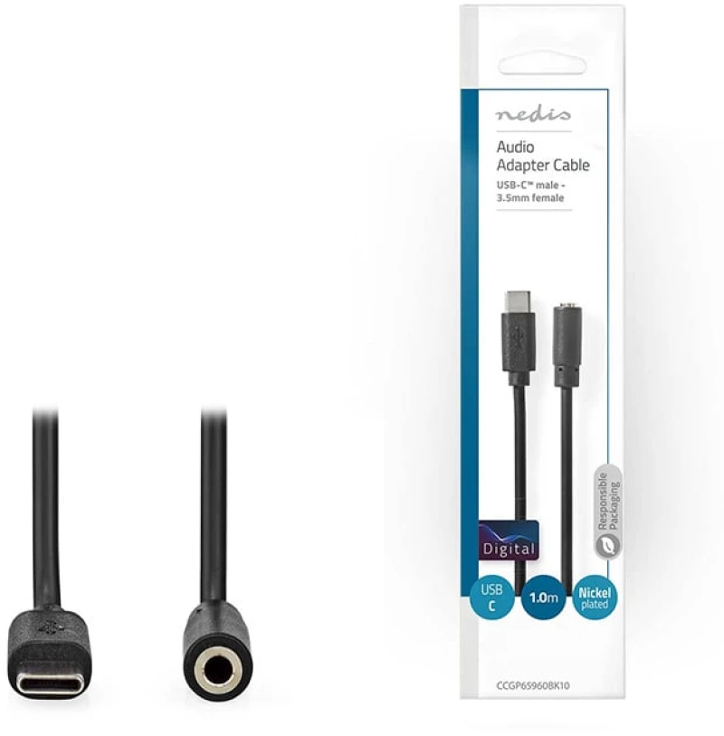 Nedis 233-2297 USB 2.0 Cable USB-C male - 3.5mm female Μαύρο 1m CCGP65960BK10