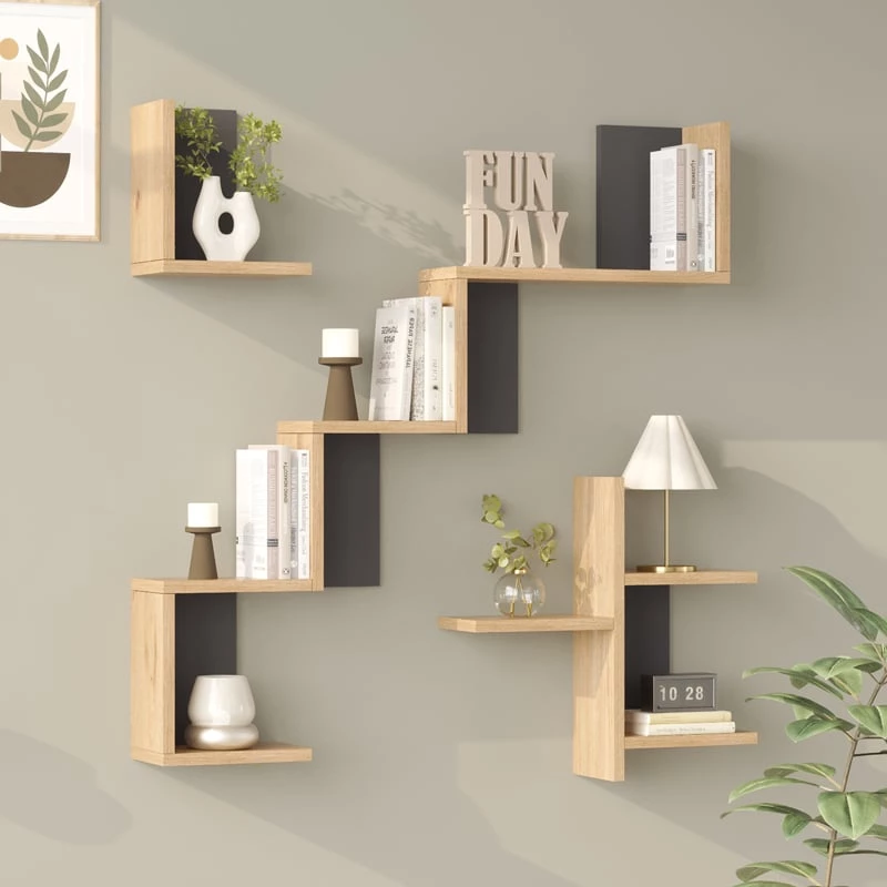 Ραφιέρα τοίχου Verso pakoworld oak με ανθρακί 99,4x14,5x103εκ