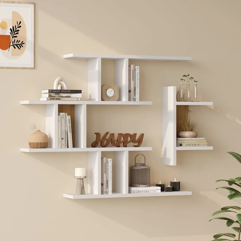 Ραφιέρα τοίχου Ledia pakoworld λευκό με oak 110,6x14,5x78εκ