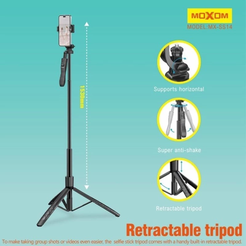 Moxom MX-SS14 Selfie Stick με Τηλεχειριστήριο Μαύρο