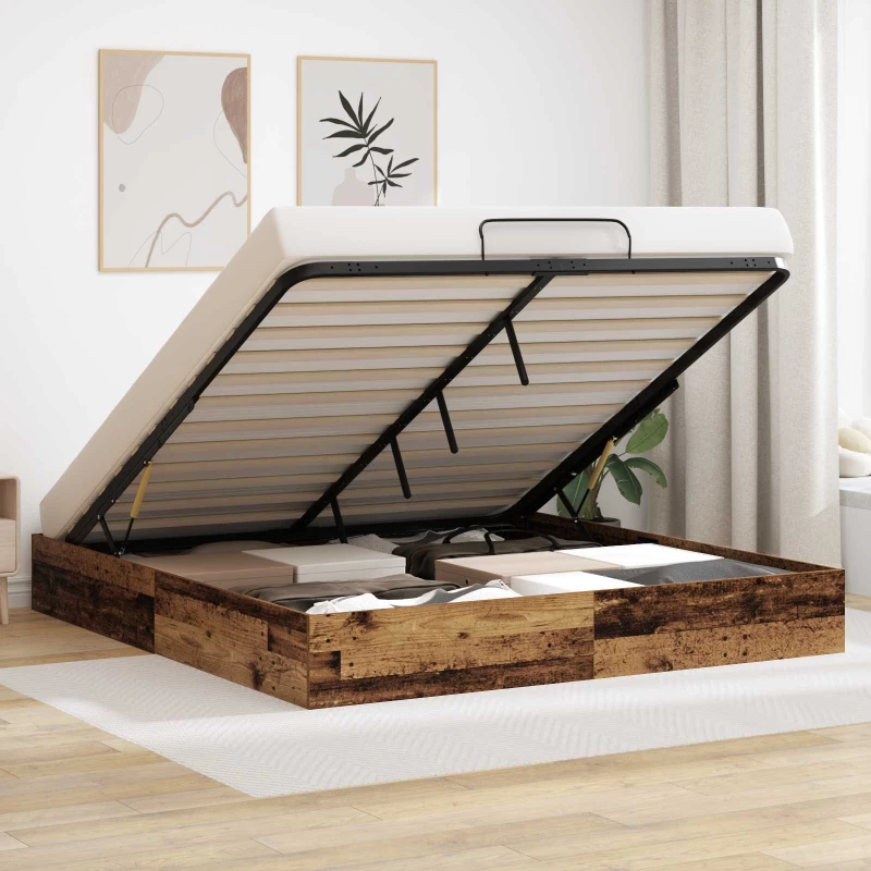 Κρεβάτι Οθωμανικού Τύπου Παλιό ξύλο 193 x 120 x 25 εκ Καφέ 3409219