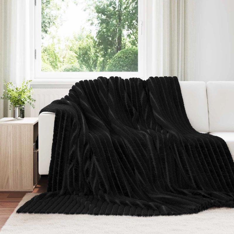 Ριχτάρια 6 pcs Μαύρο 270 x 240 cm Μαλλί Μαύρο 42016888