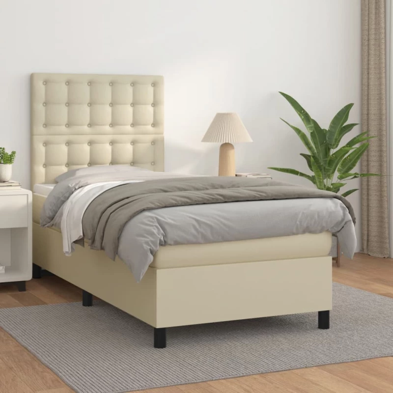Κρεβάτι Boxspring με Στρώμα Κρεμ 90x200 εκ. από Συνθετικό Δέρμα Κρεμ 3142823