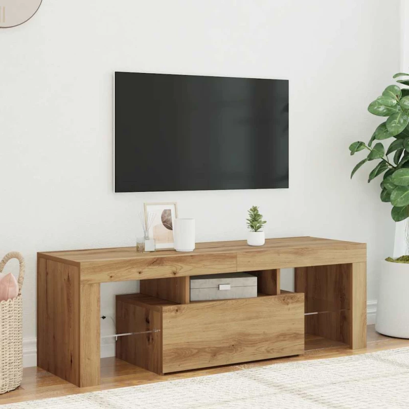 Έπιπλο Τηλεόρασης με LED Αρτισιανή Δρυς 120x36,5x40εκ Επεξ.Ξύλο artisan δρυς 856302