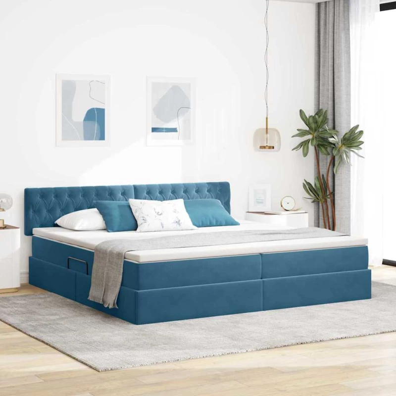 Κρεβάτι Αποθήκης με στρώμα Σκούρο Μπλε 200 x 200 cm Βελούδο Μπλε 3370843