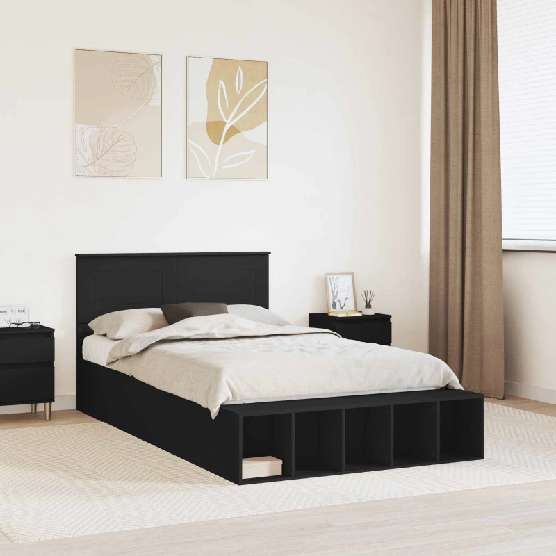 Σκελετός Κρεβατιού Μαύρο 135 x 190 cm Επεξεργασμένο ξύλο Μαύρο 3408376