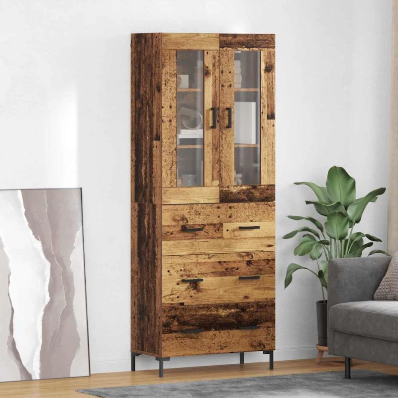 Highboard Επιτοίχιο 2 pcs Παλιό ξύλο 69,5 x 34 x 180 εκ. Καφέ 3415698