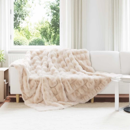 Ψεύτικη κουβέρτα από κουνέλι Μπεζ 220 x 240 cm Πολυεστέρας Μπεζ 42021787