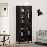 Highboard 2 pcs Μαύρη Οξυά Σύνθετο Ξύλο και Γυαλί Μαύρο 3403182