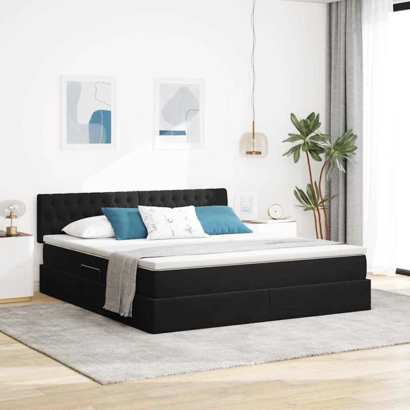 Κρεβάτι Αποθήκης με στρώμα Μαύρο 180 x 200 cm Βελούδο Μαύρο 3370835