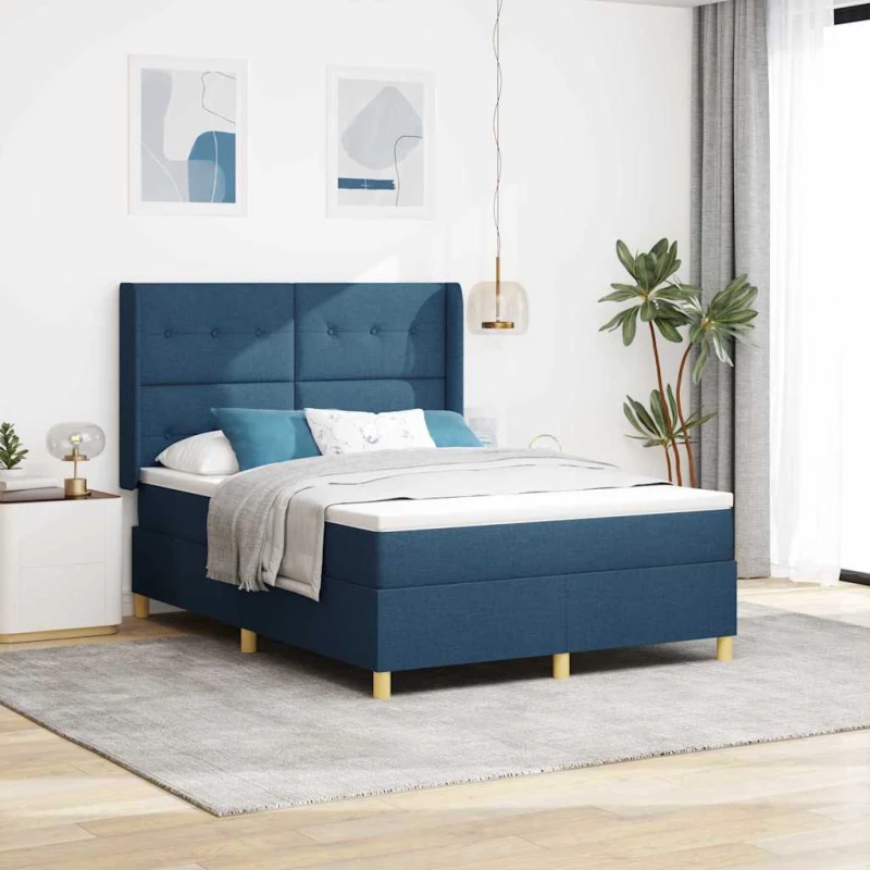 Κρεβάτι με ελατήρια με στρώμα Μπλε 140 x 200 cm ύφασμα Μπλε 3343706