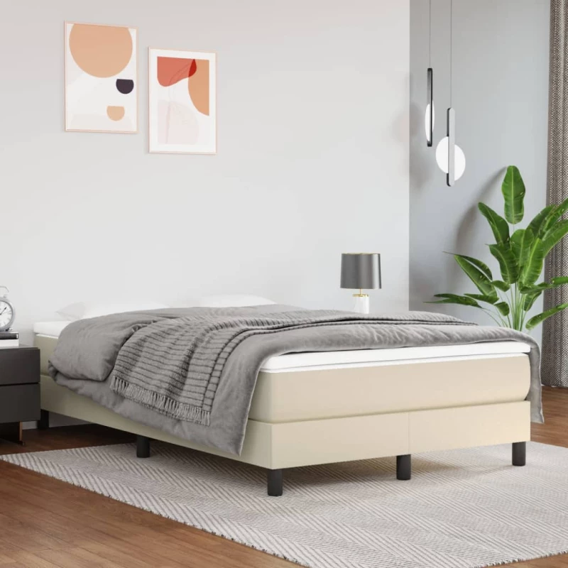 Κρεβάτι Boxspring με Στρώμα Κρεμ 120x200εκ. από Συνθετικό Δέρμα Κρεμ 3144251