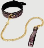 Λαμπερό Κολάρο Με Λουρί & Snake Print Shiny Collar With Leash & Snake Print – Μαύρο/Ροζ