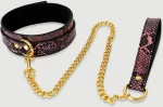 Λαμπερό Κολάρο Με Λουρί & Snake Print Shiny Collar With Leash & Snake Print – Μαύρο/Ροζ