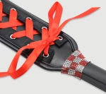 Δερμάτινο Paddle Με Κορδόνια & Καρό Λαβή Leather Paddle With Laces & Plaid Handle - Μαύρο/Κόκκινο