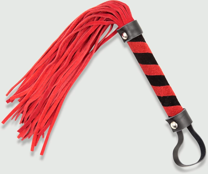 Flogger Με Δερμάτινες Ουρές & Λαβή Zebra Style Flogger With Leather Strands & Zebra Style Handle - Κόκκινο