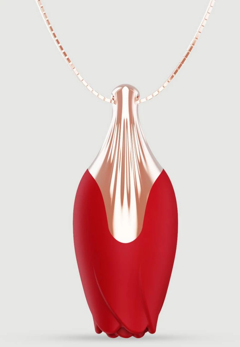 Δονητής Σιλικόνης Κολιέ Τριαντάφυλλο Liquid Silicone Luxury Rose Necklace Mini Vibrator - Κόκκινος