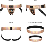 Ζώνη Strap On με Velcro Κλείσιμο Leatherette Curious Velcro Closure Strap On Harness - Χρυσό Ροζ