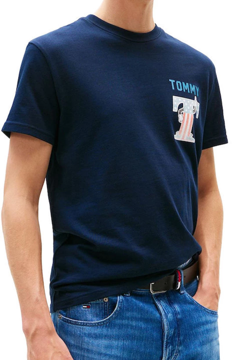 Tommy Jeans ανδρικό βαμβακερό regular t-shirt μπλε DM0DM21914-C1G