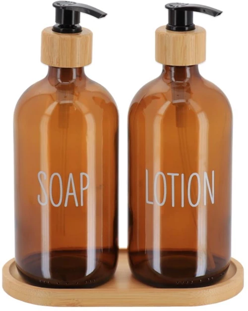 Dispenser γυάλινο set/2 σε bamboo βάση 500ml/17,5x8x21,5cm