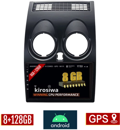 KIROSIWA 8GB + 128GB NISSAN QASHQAI (2006 - 2013) Android οθόνη αυτοκίνητου με GPS WI-FI (ηχοσύστημα αφής 9" ιντσών OEM Youtube Playstore MP3 USB Radio Bluetooth Mirrorlink DSP Apple Carplay Android Auto 4G Sim Card 4x60W, AUX) RX-9676
