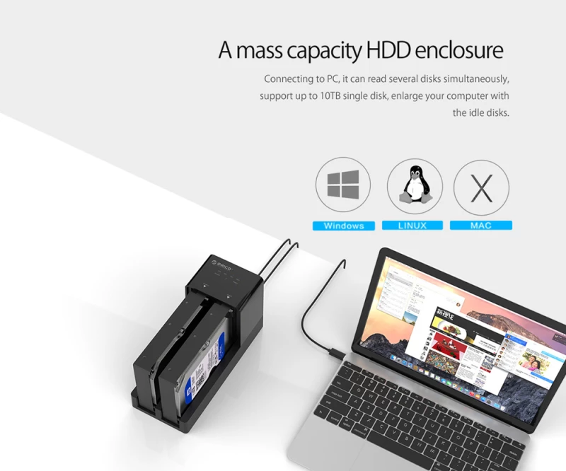 ORICO docking station για 2.5" ή 3.5" SATA HDD/SSD 6528US3-C, 2 θέσεων, 5Gbps, clone function, μαύρο