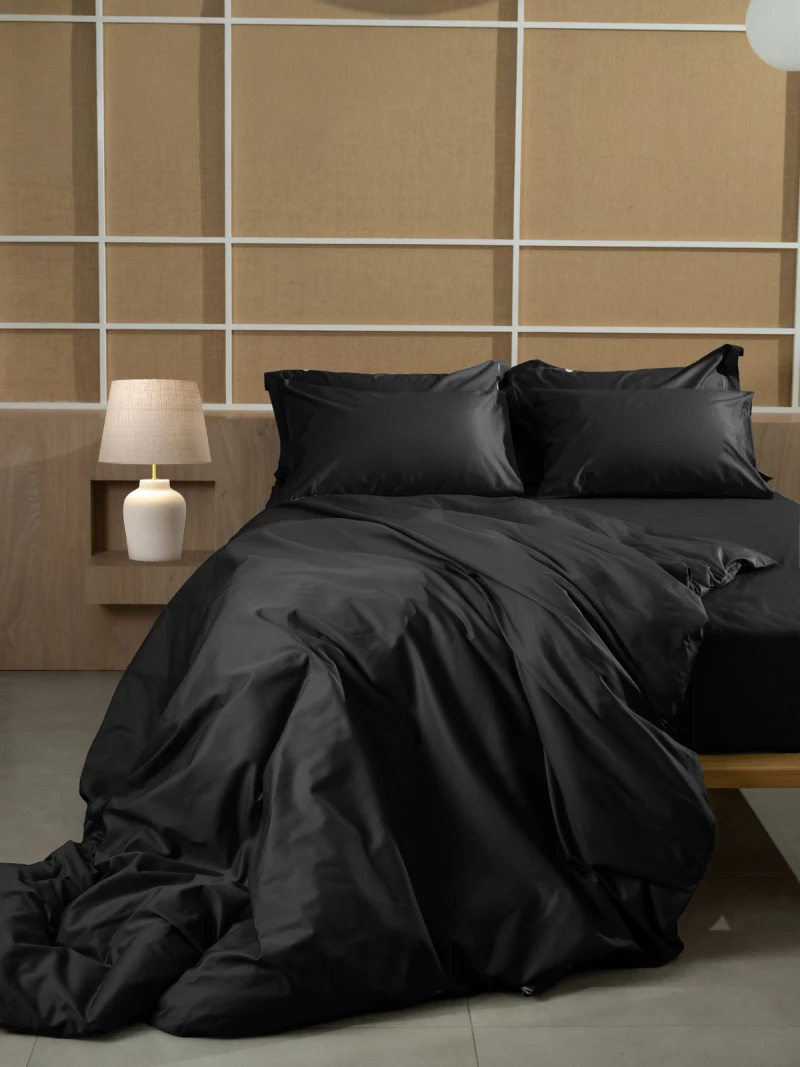 Σετ Σεντόνια Βαμβακοσατέν Omnia μονόχρωμα Black King Size (280x300)