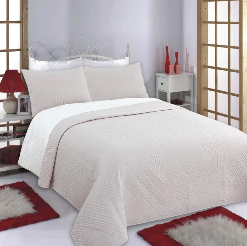ΚΟΥΒΕΡΛΙ σετ (160cm x 220cm   1 x 50cm x 70cm) LINES beige/ivory