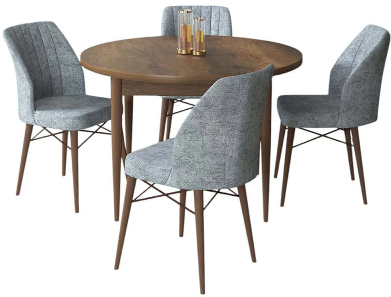 Τραπεζαρία Rox (Σετ 5Τμχ) 240CHR2276 Φ90x75cm Walnut-Grey 4 Θέσεων Μοριοσανίδα,Ξύλο