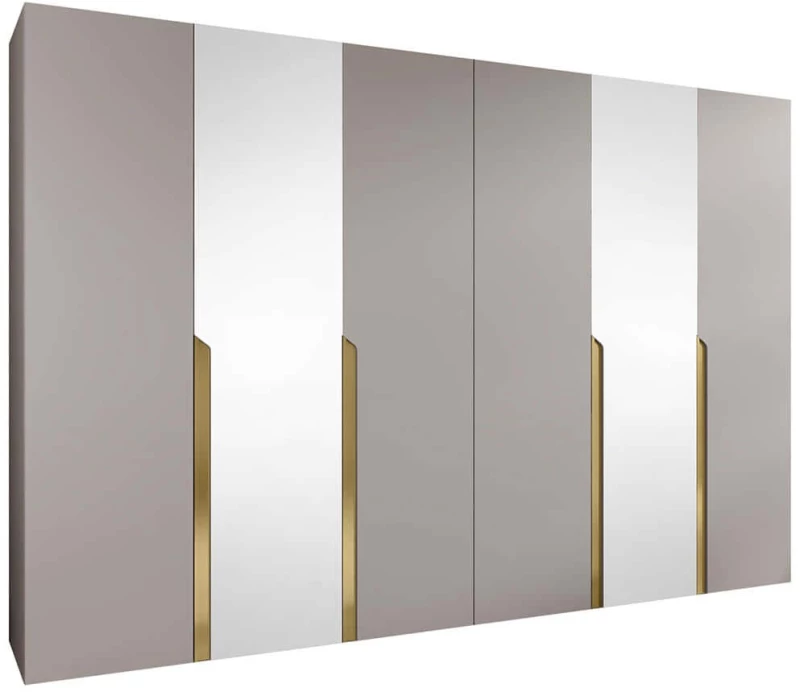 Ντουλάπα Εξάφυλλη Με Καθρέπτη Mila I 163088349 300x52x202cm Beige-Gold Εξάφυλλη