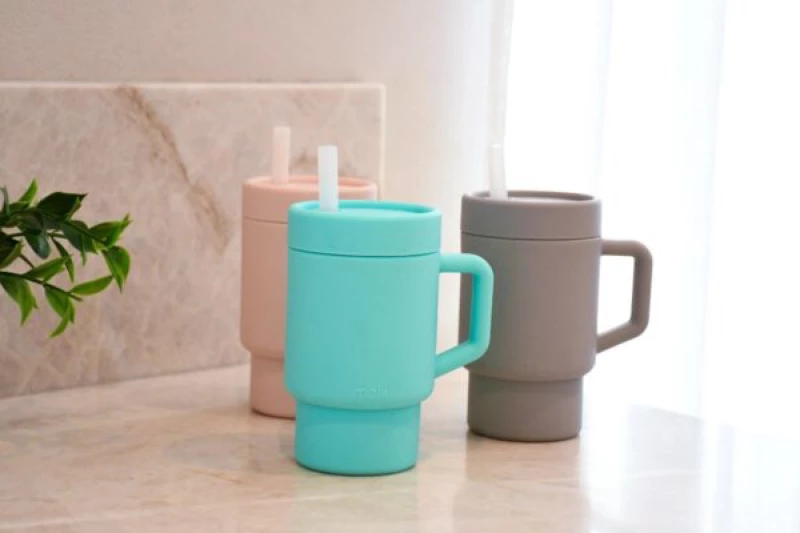 Melii Παγούρι Σιλικόνης με Καλαμάκι Tumbler Ροζ 290ml
