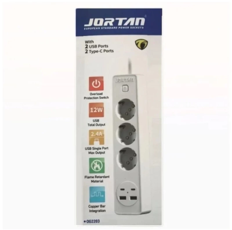 Πολύπριζο Ρεύματος με Θύρες USB, Type-C & Διακόπτη Ασφαλείας Λευκό