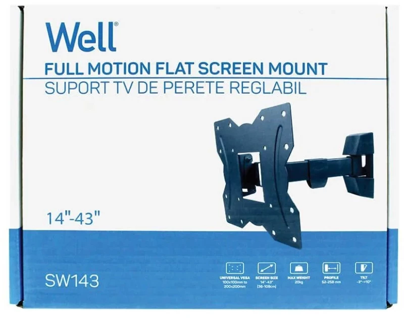 Βάση TV Well 14"- 43" με μονό βραχίωνα Ρυθμιζόμενη TVS-LCD-SW143-WL