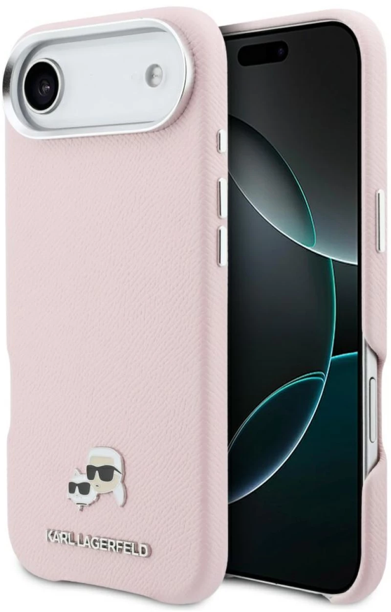 Karl Lagerfeld Karl & Choupette Head Pins Saffiano MagSafe iPhone Air Case - Pink