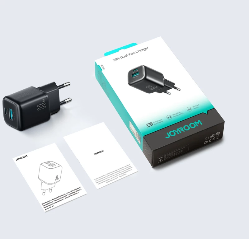Joyroom JR-TG7 33W USB-A + USB-C Wall Charger with 60W USB-C to USB-C 1m Cable - Black