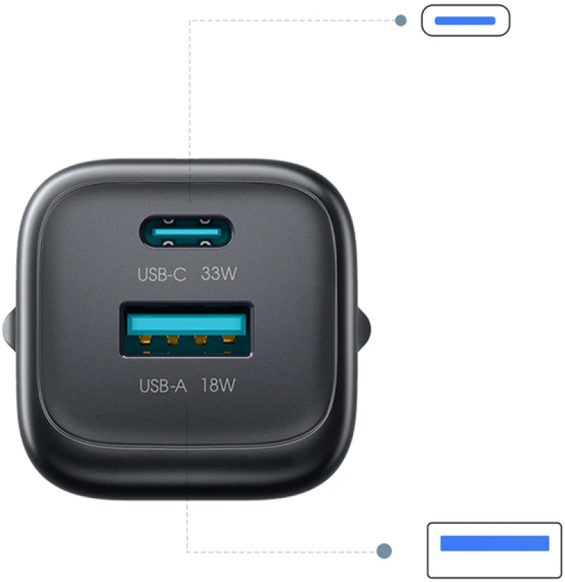 Joyroom JR-TG7 33W USB-A + USB-C Wall Charger with 60W USB-C to USB-C 1m Cable - Black