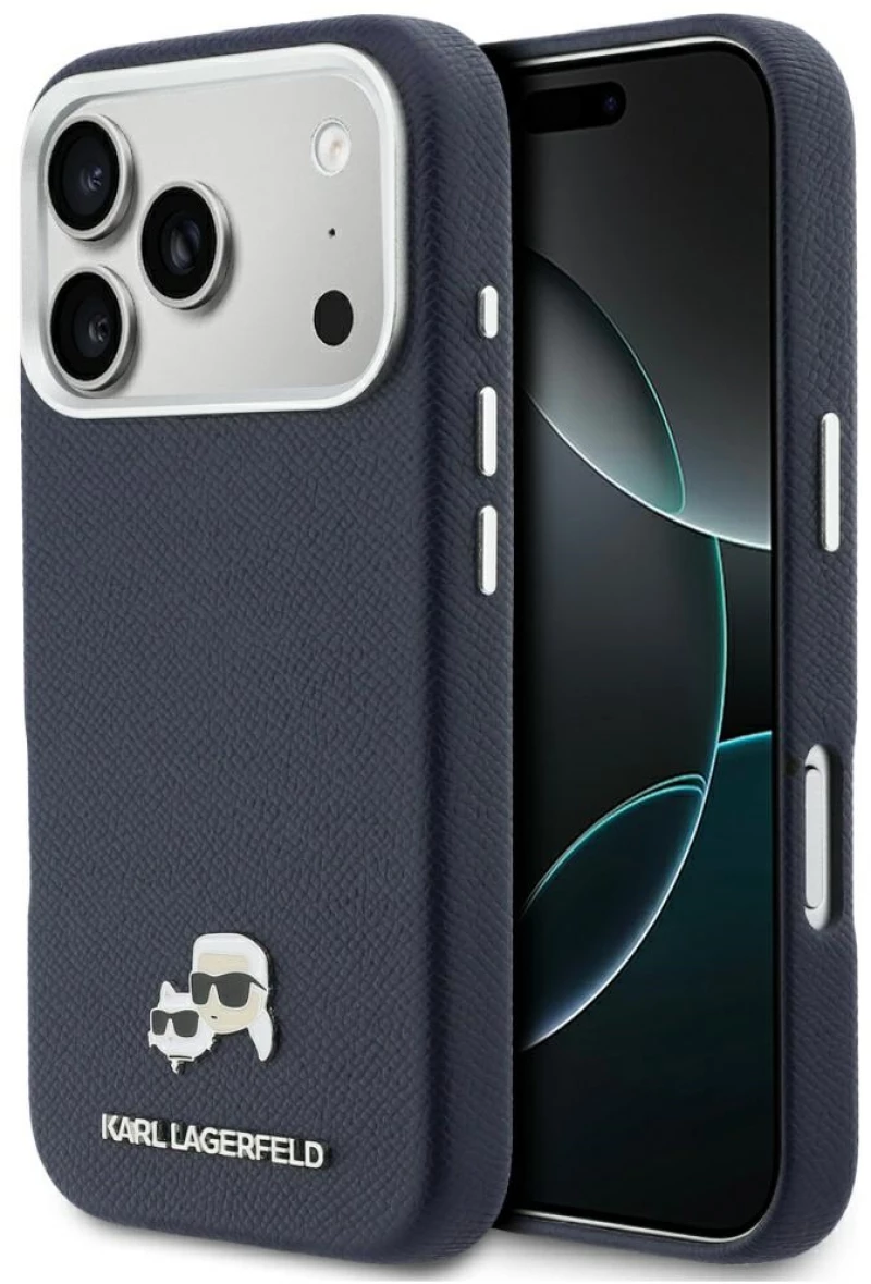 Karl Lagerfeld Karl & Choupette Head Pins Saffiano MagSafe Case for iPhone 17 Pro Max - Blue
