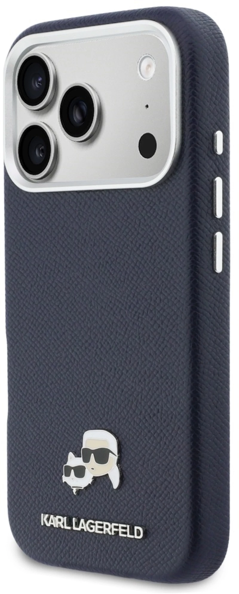 Karl Lagerfeld Karl & Choupette Head Pins Saffiano MagSafe Case for iPhone 17 Pro Max - Blue
