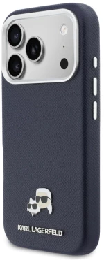 Karl Lagerfeld Karl & Choupette Head Pins Saffiano MagSafe Case for iPhone 17 Pro Max - Blue