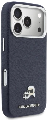 Karl Lagerfeld Karl & Choupette Head Pins Saffiano MagSafe Case for iPhone 17 Pro Max - Blue