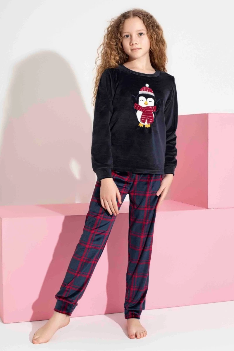 Παιδική Πιτζάμα Κορίτσι Homewear Βελουτέ S3152 - ΜΠΛΕ ΣΚΟΥΡΟ