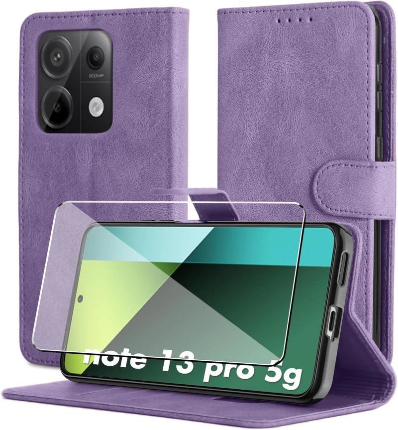 Xiaomi Redmi Note 13 Pro 5G - Δερματίνη Αναδιπλούμενη Book Case με Ενσωματωμένη Θήκη Σιλικόνης – Lila oem