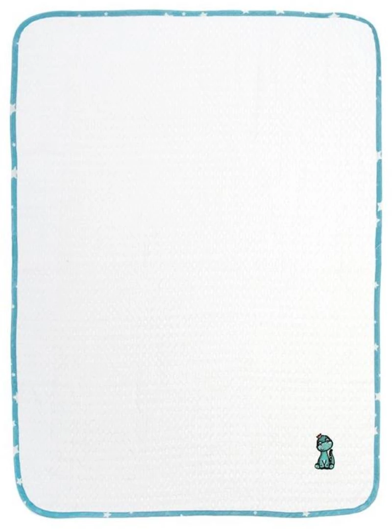 Κουβέρτα Πικέ Με Κέντημα bebe Dinosaur 180 80X110 White-Sky Blue 100% Cotton - -