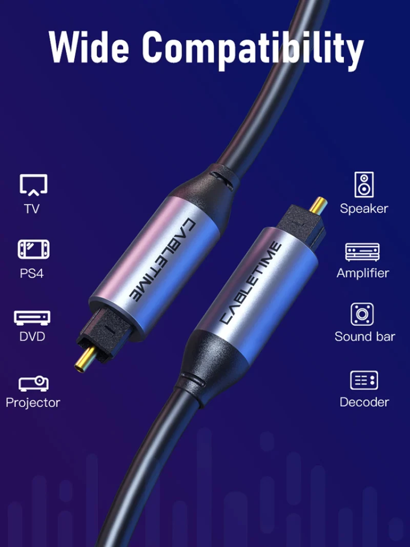 CABLETIME καλώδιο ήχου Toslink CT-AV380-P04GN, gold plated, 5mm, 5m, μαύρο