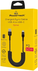 POWERTECH καλώδιο USB-C σε USB PTR-0197 με spiral καλώδιο, PD 60W, 480Mbps, 1m, μαύρο