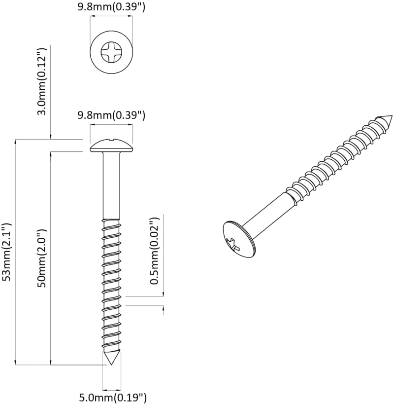 vidaXL Ξυλοβίδα 2 pcs Ασημί 9,8 x 53 mm Ατσάλι