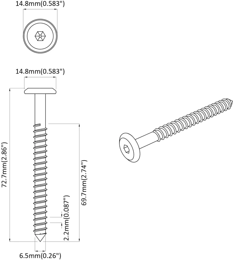vidaXL Ξυλοβίδες 2 pcs Ασημί M6 x 70 χιλ. Ατσάλι