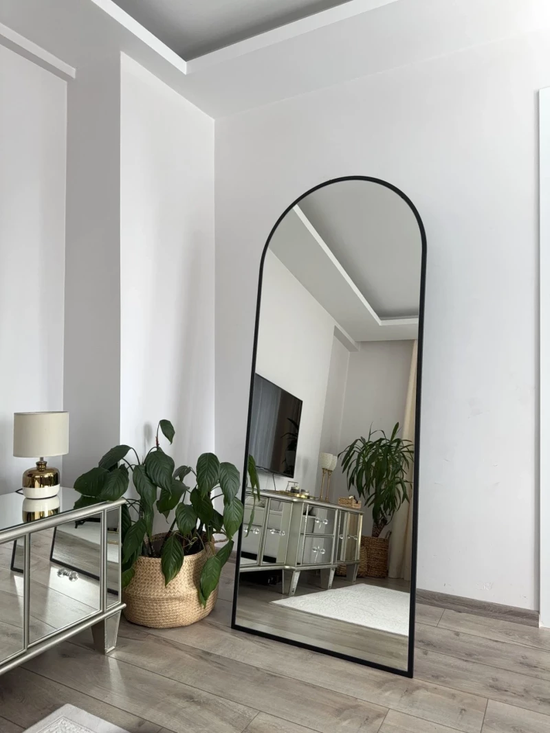 Stewehome Καθρέπτης Δαπέδου Οβάλ με Κομψό Σχεδιασμό - μαύρο 180x50 cm